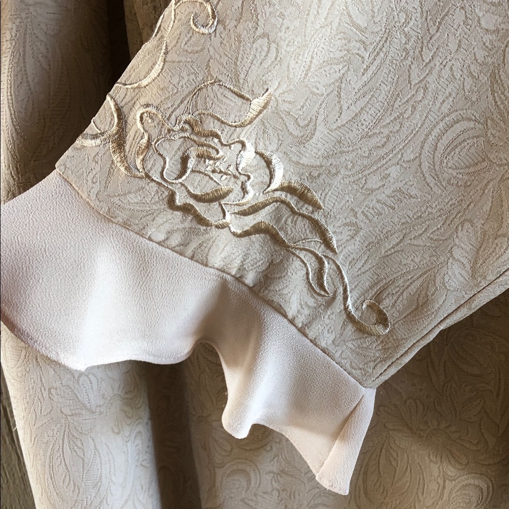 Danny & Nicole Gold-Beige Embroidered Maxi Dress with Jacket Two Pieces Suit - Picture 3 of 16